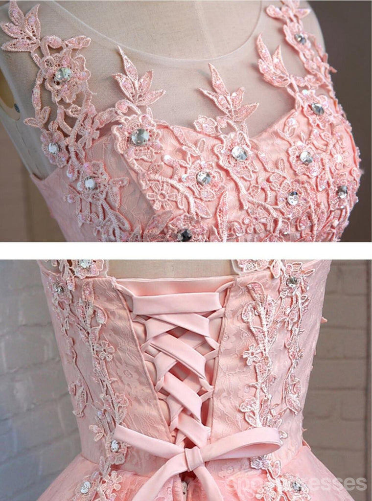 Pink Open Back Lace Beaded Cute Homecoming Prom Kleider, Günstige Kurzes Partei Prom Kleider, die Perfekte Homecoming Kleider, CM320