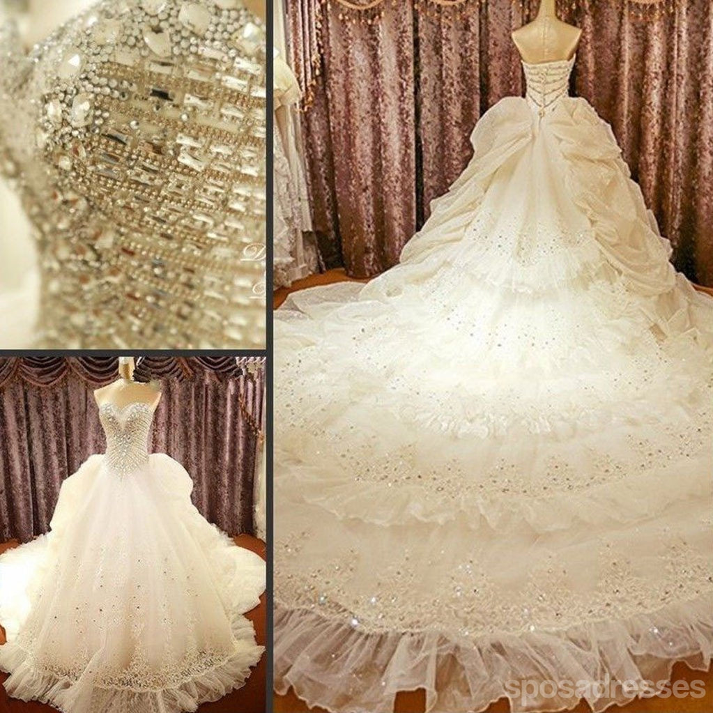 Querida luxo Sparkle Rhinestone Lace vestidos de casamento, lindo vestido de noiva, WD0068