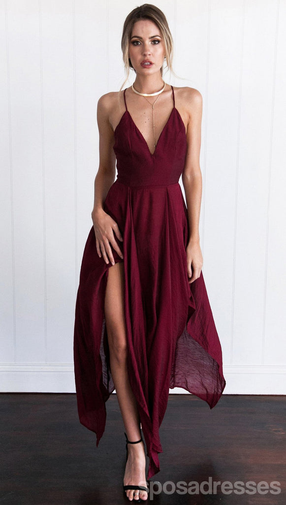 Simples Vermelho escuro alto como corte lateral vestidos baratos de Boas-Vindas 2018, CM512
