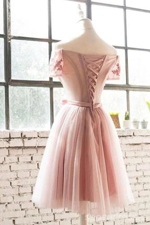 Short Sleeves Off Shoulder Blush Pink Barato Caseiro Vestidos Online, Vestidos Baratos de Baile de Baile, CM740