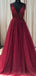 Voir à Travers le Col en V Rouge Foncé Perlé Long de la Soirée, Robes de Bal, pas Cher Personnalisé Parti Robes de Bal, 18590