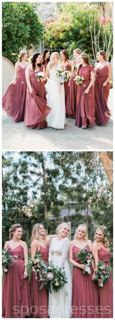 Chiffon Dusty Rose Floor Μήκος Φτηνές Bridesmaid Φορέματα Online, WG564