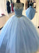 Sexy robe de bal perlée bleu dos ouvert une ligne longues robes de bal de soirée, 17526