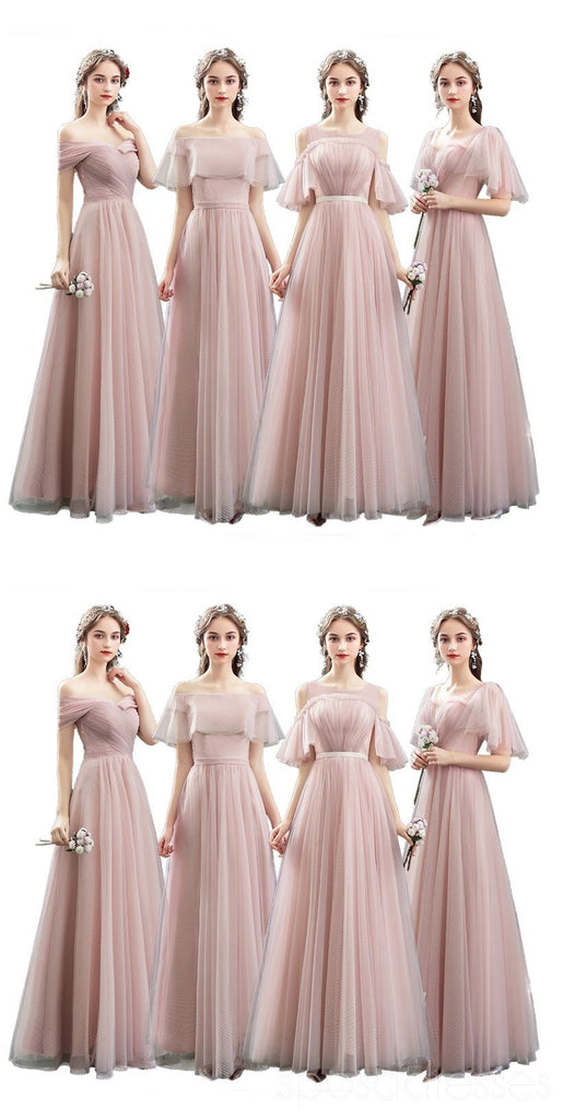 Blush Pink Floor Length Mismatched Cheap Bridesmaid Dresses Online, WG531