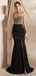 Black Skirt Gold Beaded Side Slit Sexy Mermaid Evening Vestidos, Noite Party Prom Vestidos, 12069