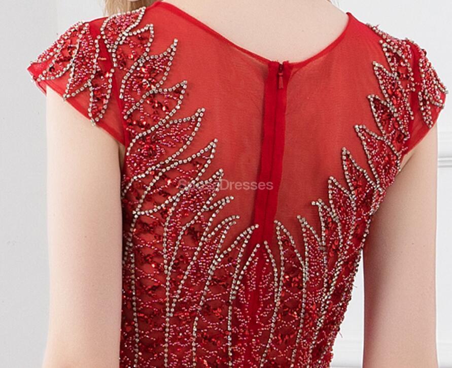 Red Beaded Red Beaded Long Evening Prom Φορέματα, Βραδινά Φορέματα Κόμμα, 12291