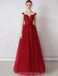 Cap Sleeves Lantejoulas frisadas vermelhas a linha Long Prom Dresses, Evening Party Prom Dresses, 12326