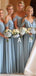Azul fora do ombro Chiffon vestidos de dama de honra baratos longos on-line, WG610