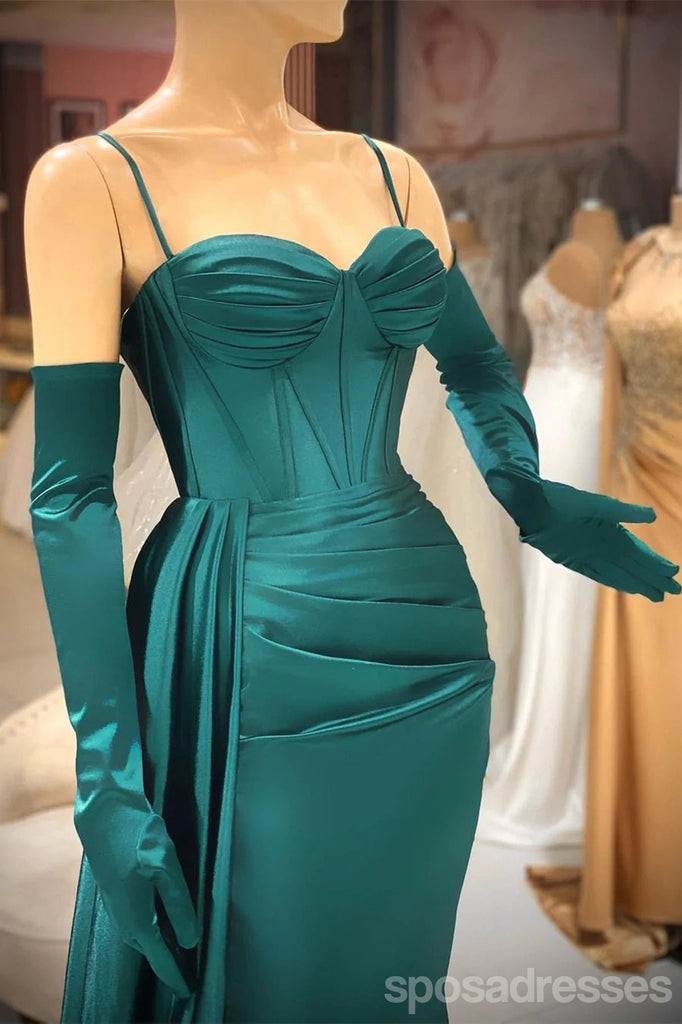 Sexy Green Mermaid Spaghetti Straps Cheap Long Prom Dresses,13073