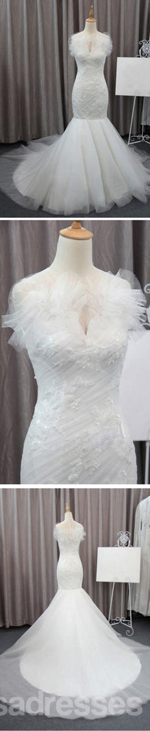Superbes robes de soirée de mariage en tulle de sirène en dentelle blanche élégante, robe de mariée, WD0072