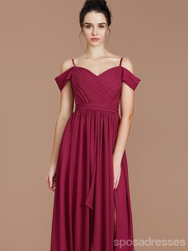 Gaze espaguete vermelho-escuro segura vestidos de dama de honra baratos longos online, WG676