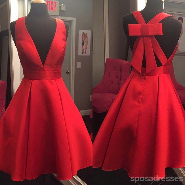 Robes de soirée courtes simples à col en V rouge et pas cher 2018, CM517