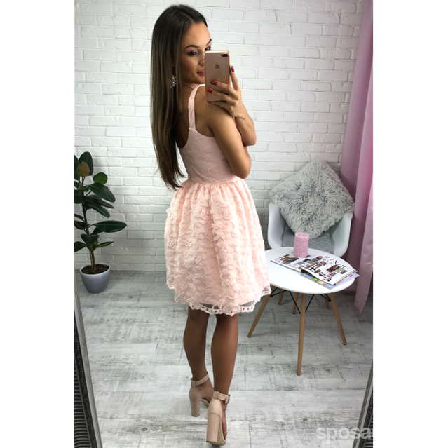 Kurz Günstige Einfache V Neck Blush Pink Lace Homecoming Kleider 2018, CM518