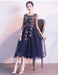 Long Sleop Scoop Lace Navy Φτηνά Homecoming Φορέματα Online, Φθηνά Κοντά Φορέματα Prom, CM795