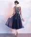 Long Sleop Scoop Lace Navy Φτηνά Homecoming Φορέματα Online, Φθηνά Κοντά Φορέματα Prom, CM795