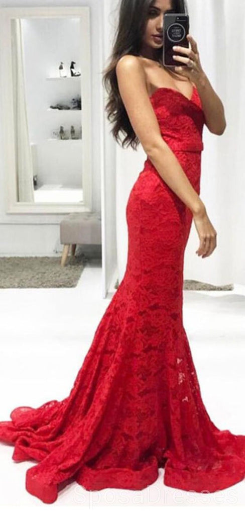 Sexy Red Lace Mermaid Long Evening Prom Robes, Cheap Custom Sweet 16 Robes, 18501