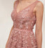 Σκονισμένο Ροζ V Λαιμό Δαντέλα διακοσμημένο με Χάντρες Μακρύ Βράδυ Φορέματα Prom, η Φτηνή Συνήθεια Γλυκό 16 Φορέματα, 18521