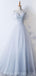 Hors épaule Tulle bleu pâle A-ligne longues robes de bal de soirée, robes de bal personnalisées à bas prix, 18626