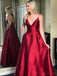 Simples Red Spaghetti Straps A-line Long Evening Prom Dresses, 17548