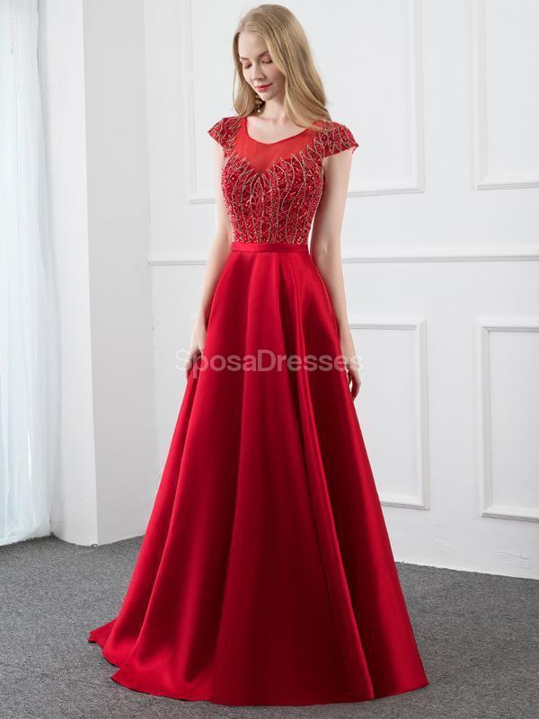 Red Beaded Red Beaded Long Evening Prom Φορέματα, Βραδινά Φορέματα Κόμμα, 12291