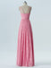V Neck Lace Pink barato dama de honra vestidos longos on-line, WG288
