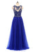 Royal Blue Lace Beaded See Through Σιφόν Long Βραδινά Prom Φορέματα, 17530