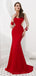 Mangas compridas vermelhas ver através de volta frisada sereia vestidos de baile, vestidos de festa à noite, 12082
