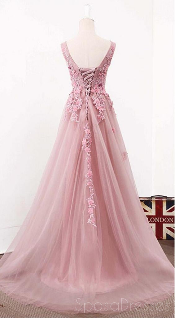 Δείτε Μέσα από Blush Pink Lace A line Evening Prom Dresses, Long 2018 Party Prom Dresses, 17282