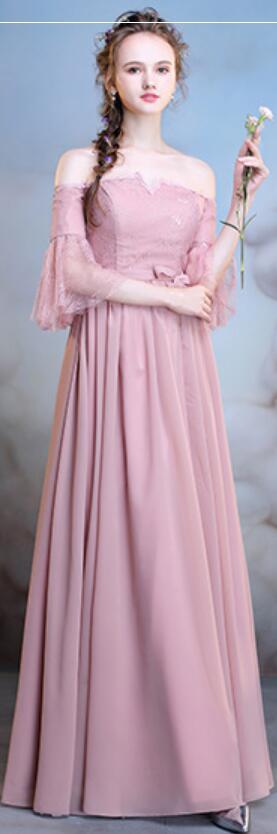 Mousseline de soie rose pâle longue dépareillé simple robes de demoiselle d'honneur bon marché en ligne, WG508