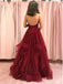 Sexy Backless Dark Red A-line Robes de soirée Ruffle, Robes de bal soirée, 12194