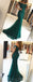 Sexy Off Shoulder Smaragdgrüne Spitze Perlen Meerjungfrau lange Abend Prom Kleider, beliebte billige lange benutzerdefinierte Party Prom Kleider, 17328