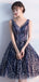 V-Neck Navy Lace Φτηνά Homecoming Φορέματα Online, Φθηνά Κοντά Φορέματα Prom, CM786