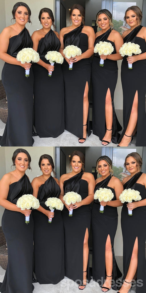 One Shoulder Black Long Cheap Bridesmaid Vestidos Online, WG684