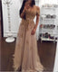 Off Shoulder Gold Lace Beaded Long Evening Prom Dresses, Popular Cheap Long Custom Party Prom Dresses, 17329