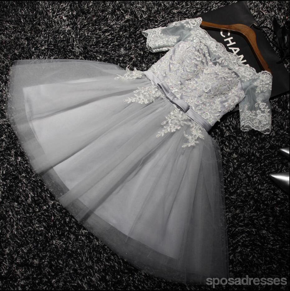 Κοντό Μανίκι Γκρι Δαντέλα Homecoming Prom Φορέματα, Οικονομικά Σύντομο Κόμμα Φορέματα Prom, Τέλεια Homecoming Φορέματα, CM209