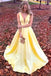 Robes de bal de soirée longues à encolure en V jaune pas cher, robes de bal personnalisées à bas prix, 18616