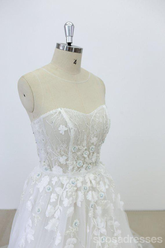 Strapless Lace Ver Através de Contas de Uma linha Exclusiva de Vestidos de Casamento On-line, WD391