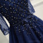 Sexy See through Long Sleeve Navy Lace Beaded Long Evening Prom Dress, Beliebt Cheap Long 2018 Party Prom Dresses, 17231