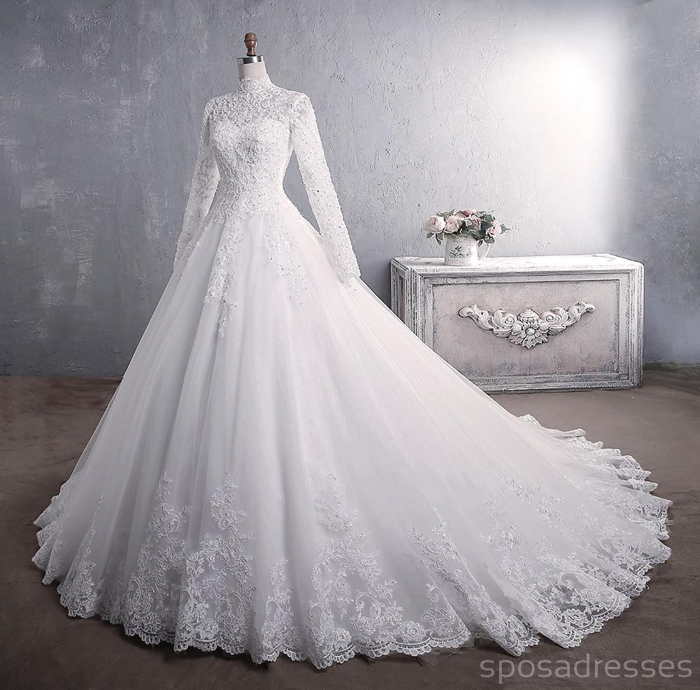 Robes de mariée modestes à manches longues et col haut en ligne, robes de mariée pas chères, WD517