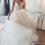 Δημοφιλή σπαγγέτι Σέξι V-neck Long A-line Λευκό οργάντζα γαμήλια δεξίωση φορέματα λευκό Rhinestone, WD0095