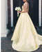 Φθηνό κίτρινο V-Neck A-line Long Evening Prom Dresses, Cheap Party Προσαρμοσμένα Φορέματα, 18616