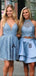 Robes de bal pas cher courtes en dentelle bleue en ligne, robes de bal courtes pas chères, CM746