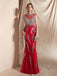 Robes de bal de soirée sirène fortement perlées à col haut rouge, robes de soirée, 12071