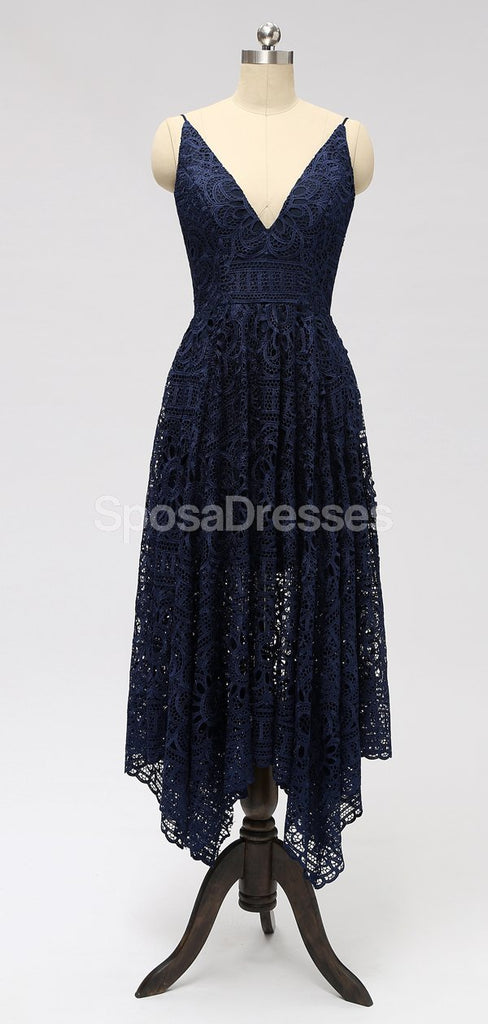 Spaghetti Strapls Lace Navy Lace curto baratos dama de honra vestidos on-line, WG588