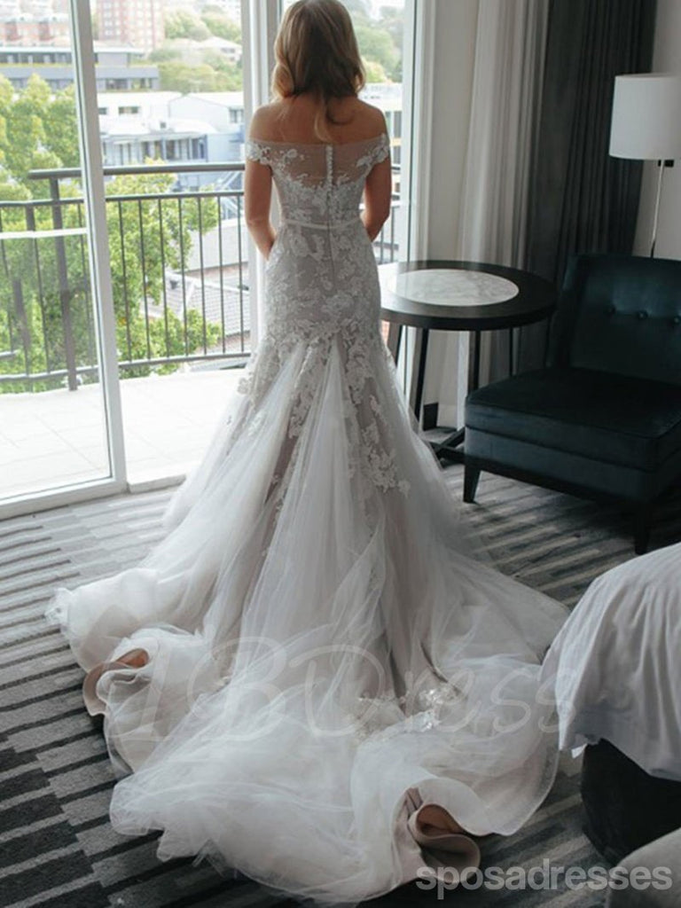 Off Shoulder Mermaid Lace Cheap Wedding Vestidos Online, Vestidos Baratos De Sereia Bridal, WD446