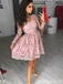 Pink Long Sleeves Lace Short Homecoming Vestidos Online, CM608