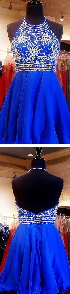 Robes de retour au foyer bleues royales perlées, robes de bal d'étudiants courtes, 2 016 robes de retour au foyer mignonnes, 16 robes douces, robes de cocktail, robe de remise des diplômes, PD0004