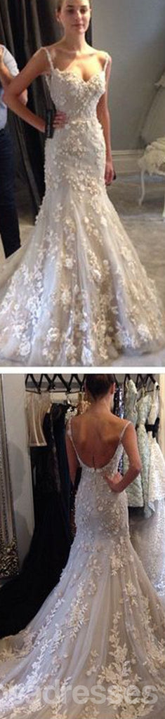 White lace Mermaid Wedding Dresses, Sexy Backless Prom Dresses, Gorgeous Prom Gown, WD0129