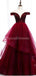 Dark Red Off Shoulder Ruffle Long Evening Prom Dress, Evening Party Prom Dress, 12217