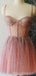 Sangles Strassstone See Through Dusty Pink Homecoming Robes en ligne, Robes de bal court bon marché, CM819